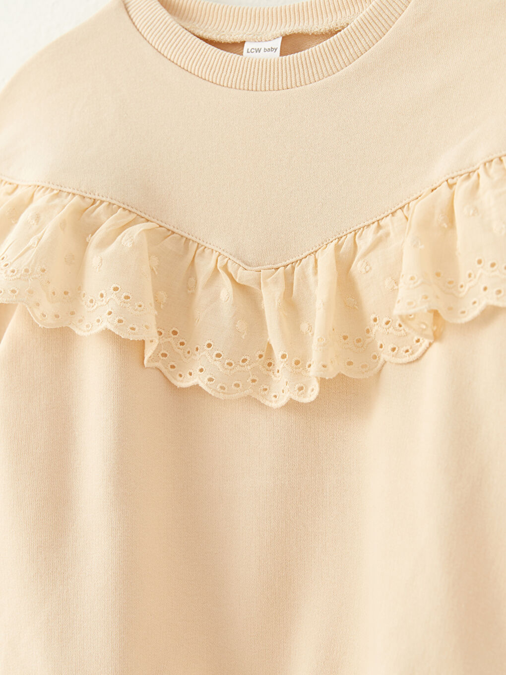 Bej Bisiklet Yaka Uzun Kollu Basic Kız Bebek Sweatshirt-2