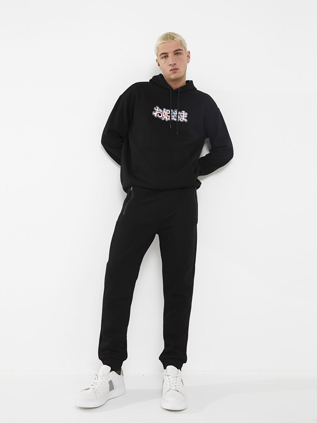 Siyah Standart Kalıp Erkek Kalın Jogger Eşofman Altı