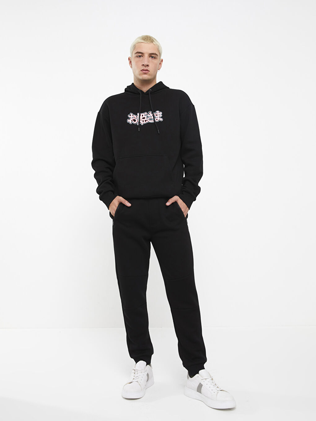 Siyah Standart Kalıp Erkek Kalın Jogger Eşofman Altı-1