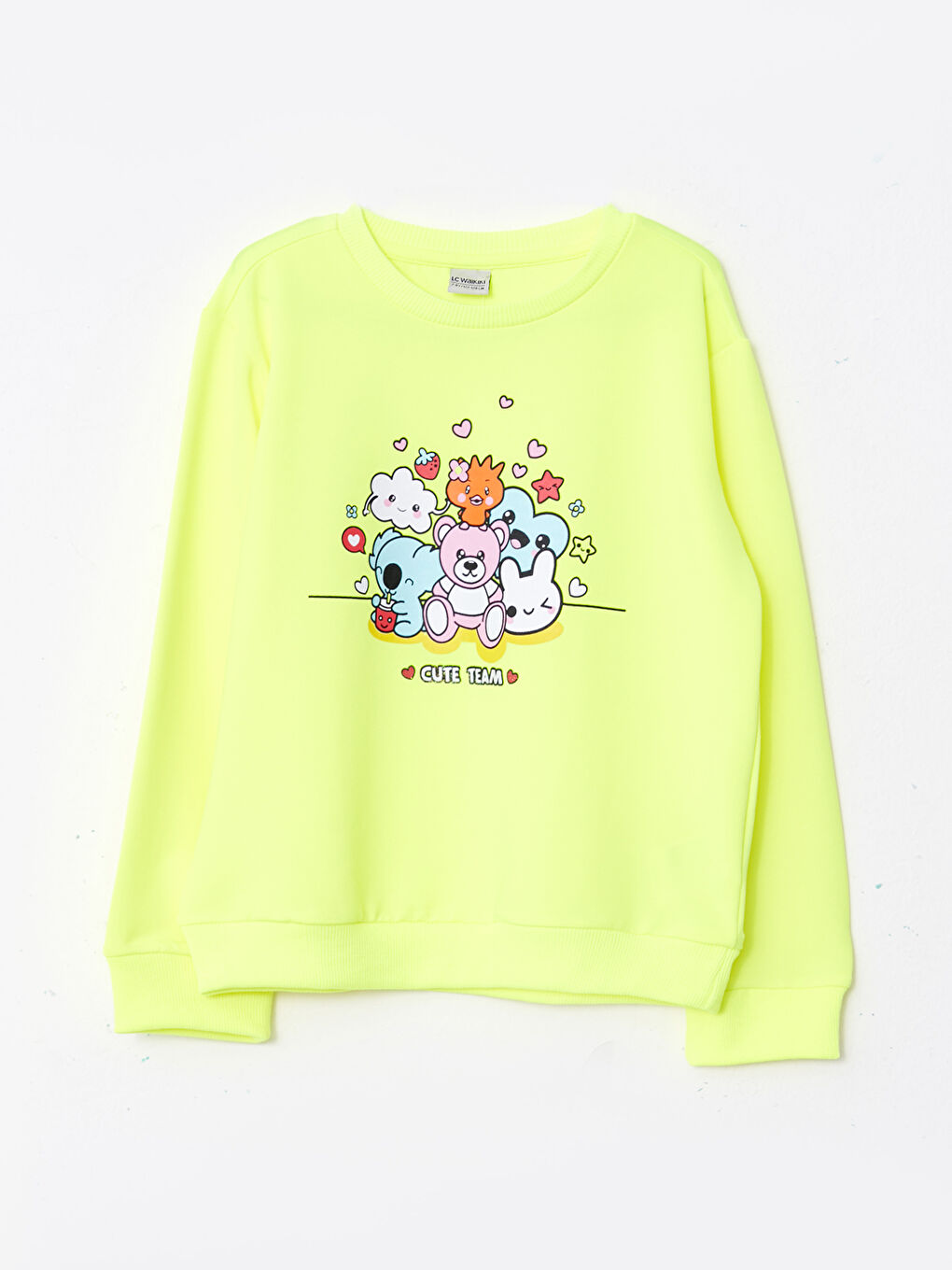 سويت شيرت كم طويل مطبوع بياقة دائرية للبنات