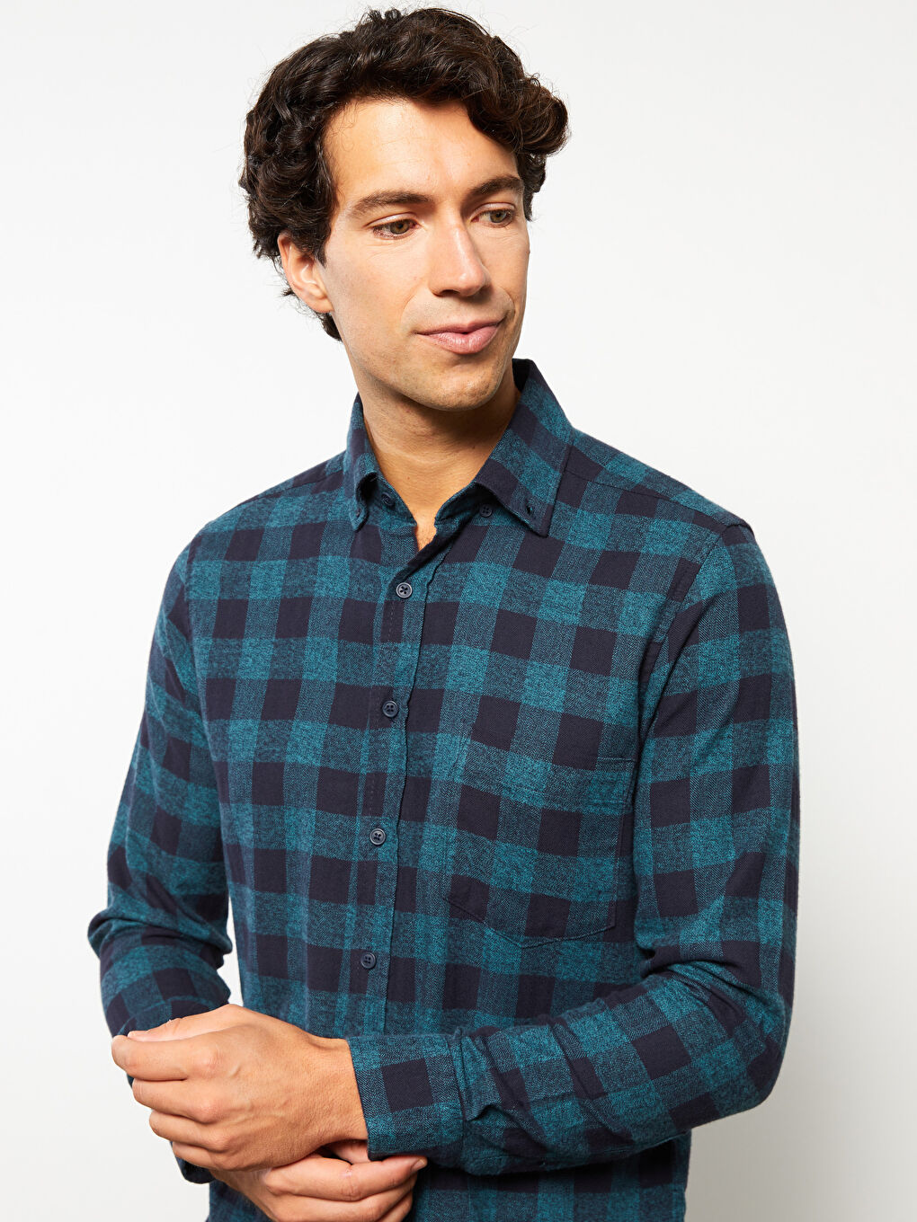 Рубашка в клетку с длинным рукавом стандартного кроя для мужчин-2
