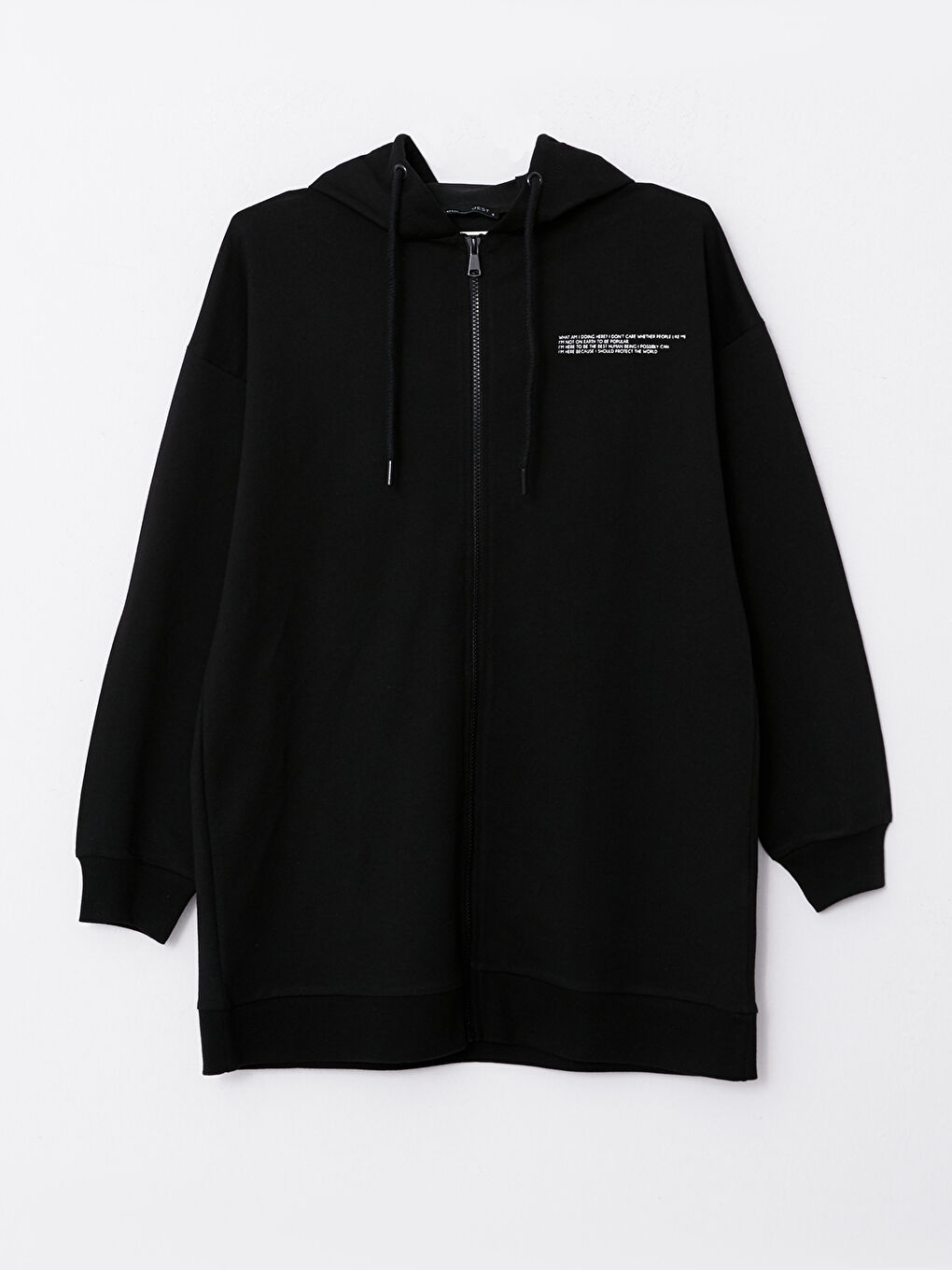 Siyah Kapüşonlu Baskılı Uzun Kollu Oversize Kadın Spor Hırka-5