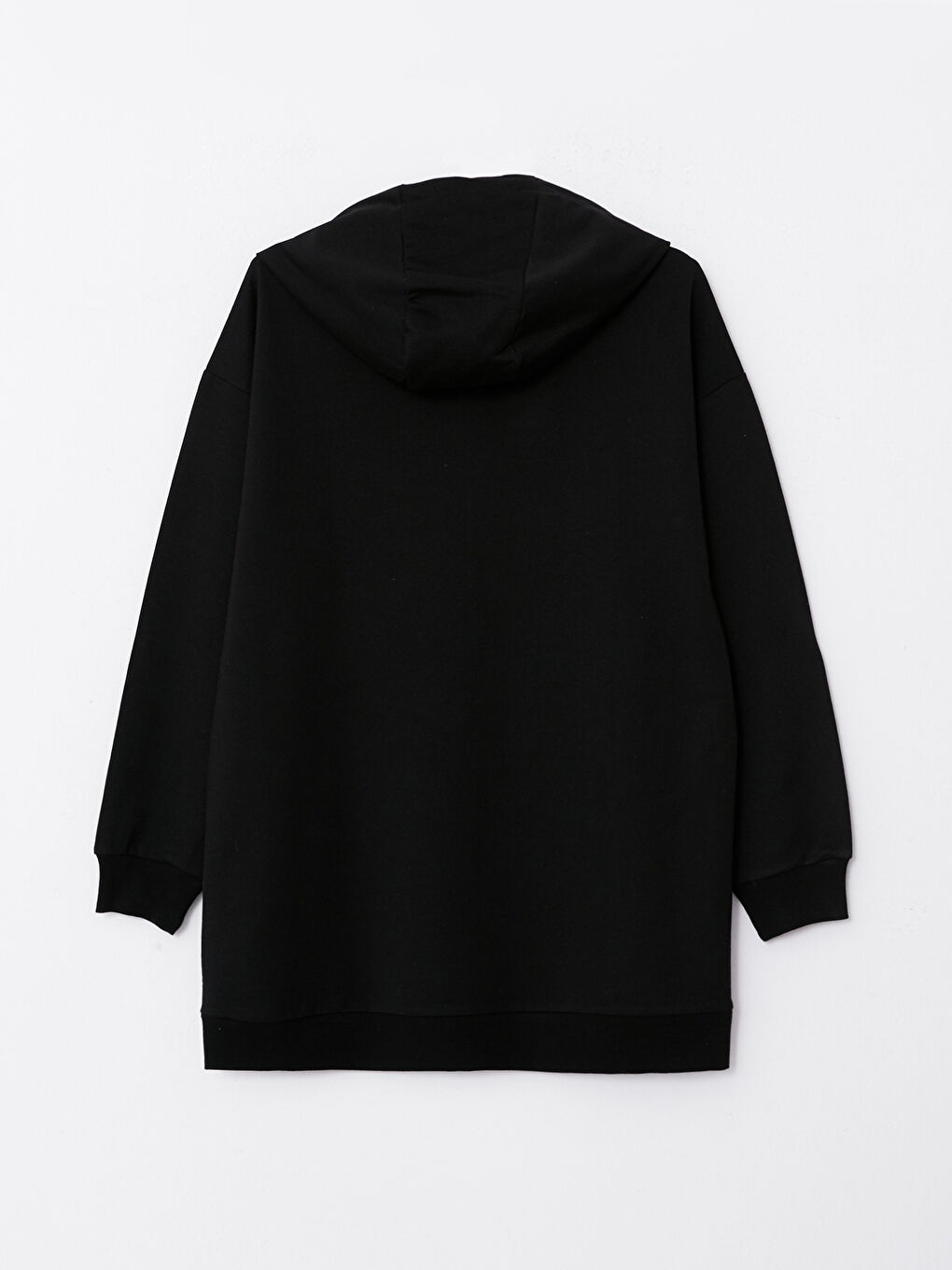 Siyah Kapüşonlu Baskılı Uzun Kollu Oversize Kadın Spor Hırka-6