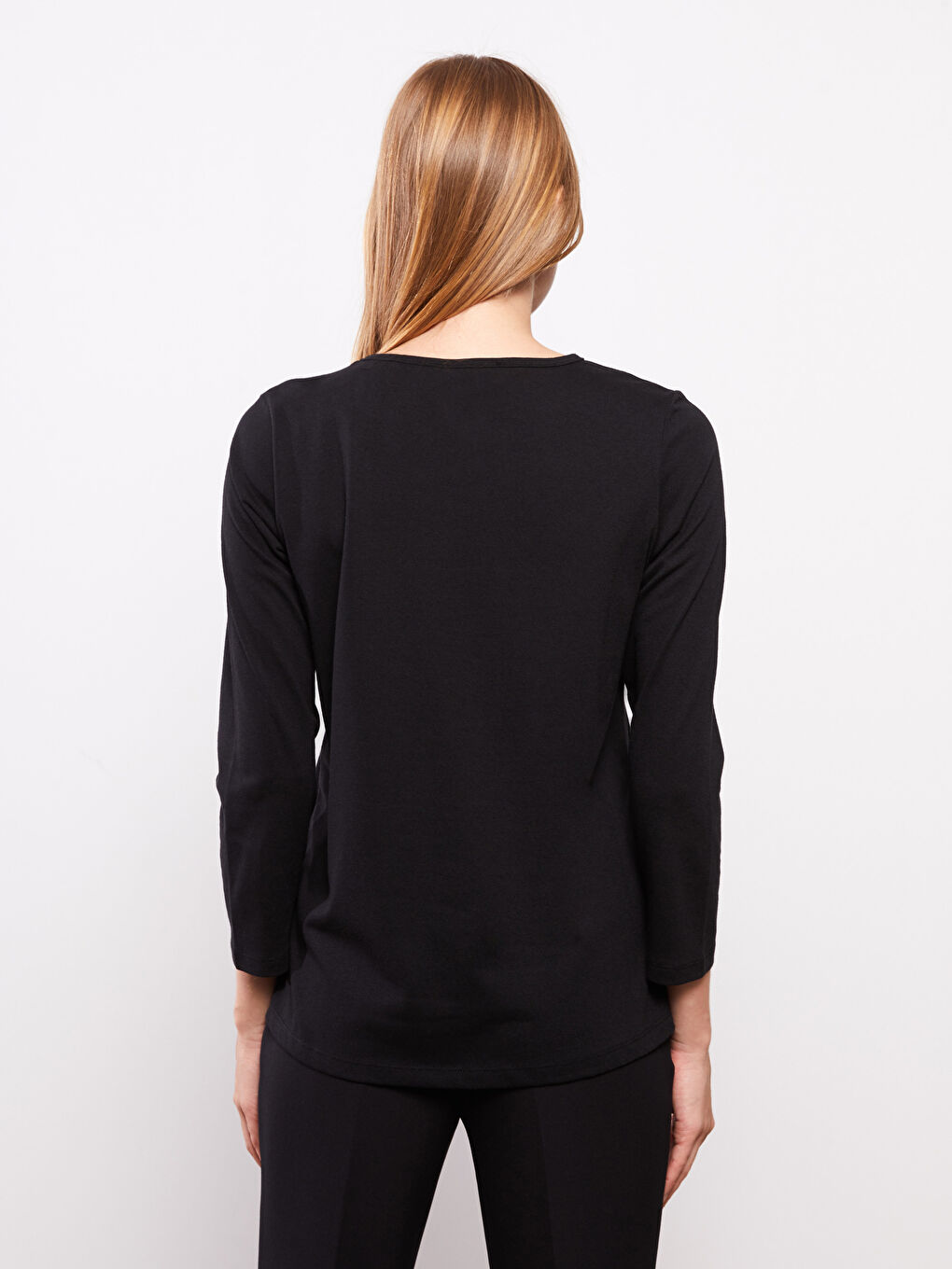 V-Neck Plain Long Sleeve Women's Blouse-5