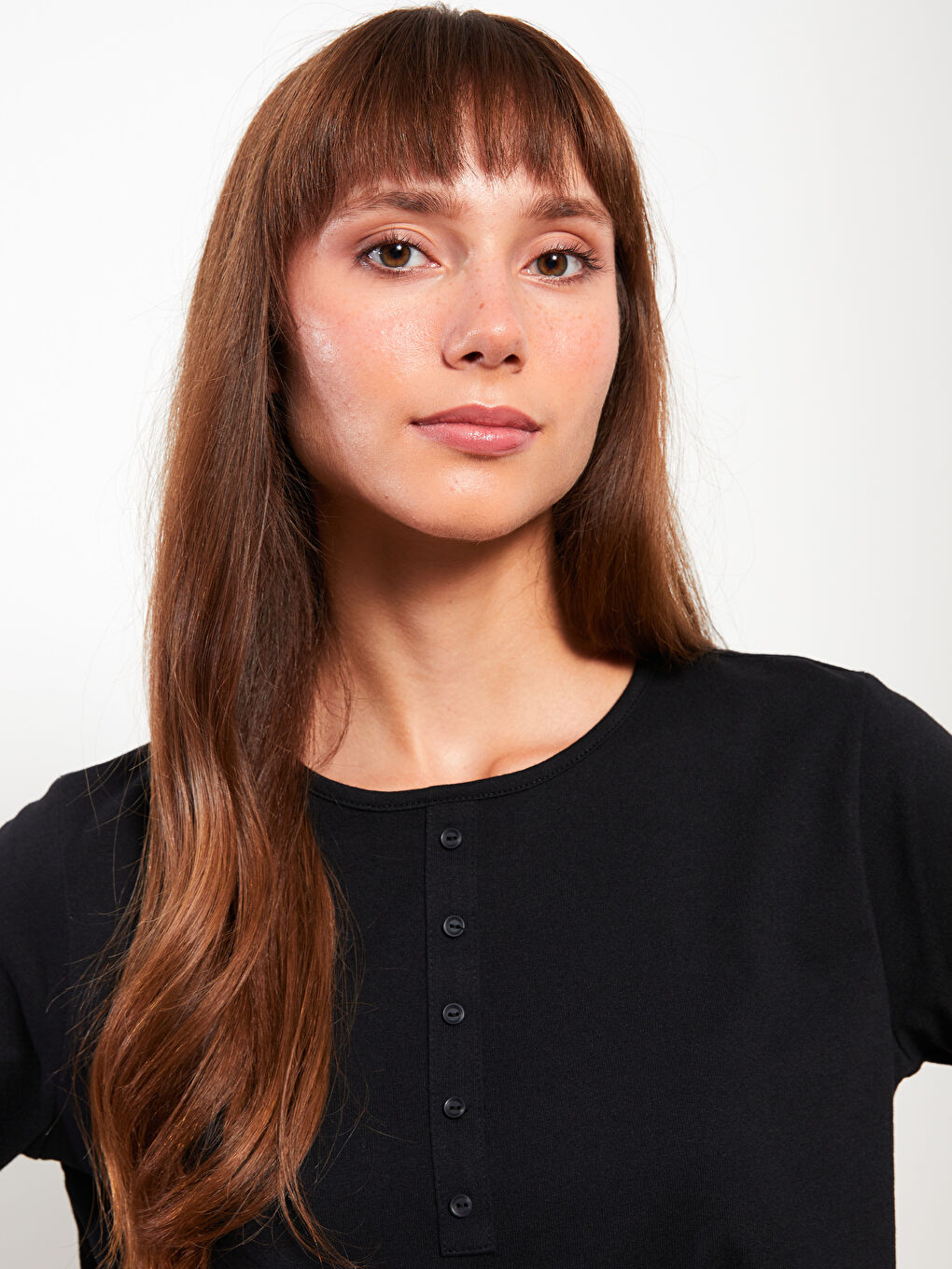 تيشيرت كم طويل سادة بياقة دائرية للسيدات-2