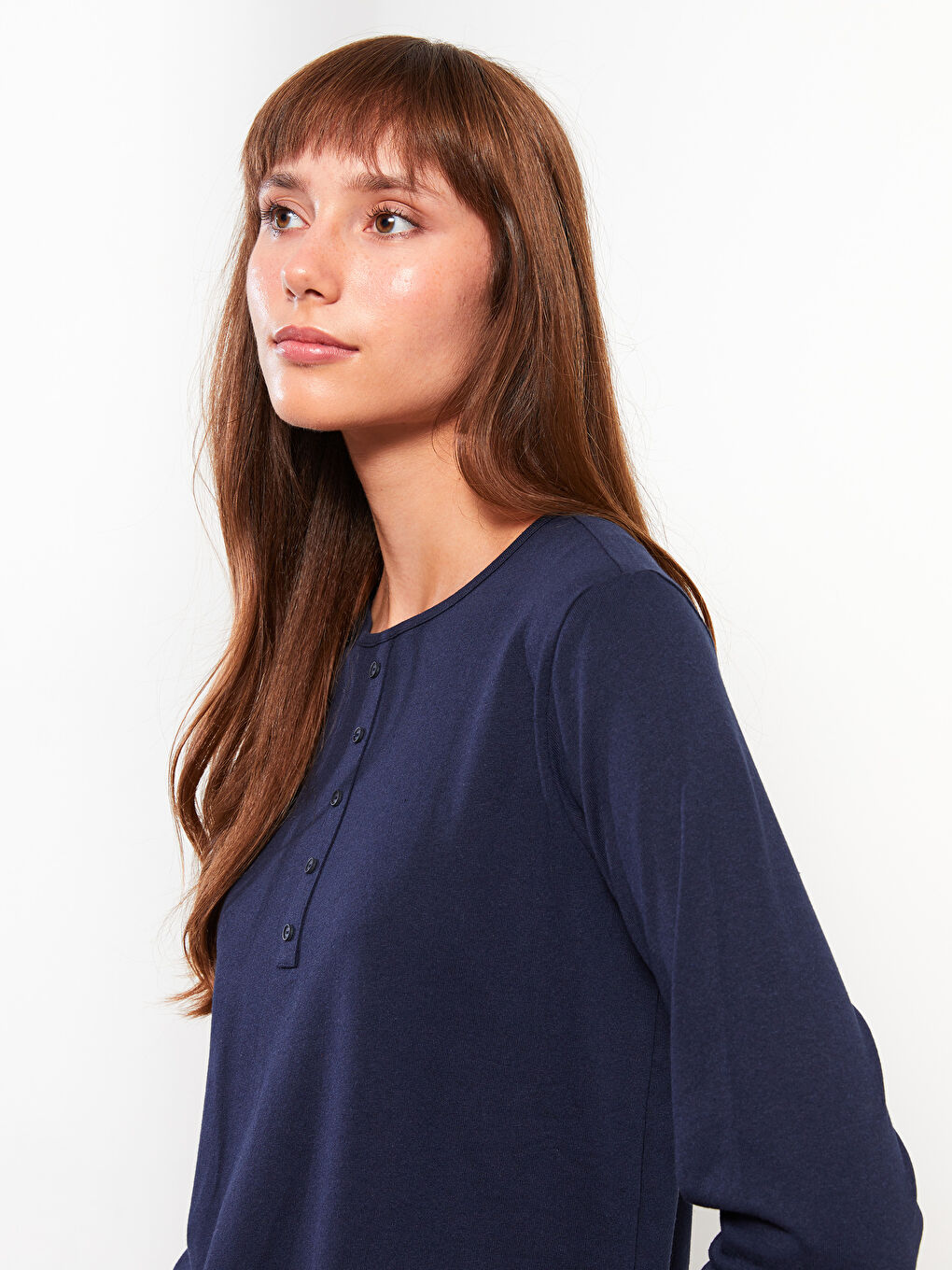 LCW ECO Rundhalsausschnitt Schlicht Langarm Damen T-Shirt -W2H733Z8-SP7