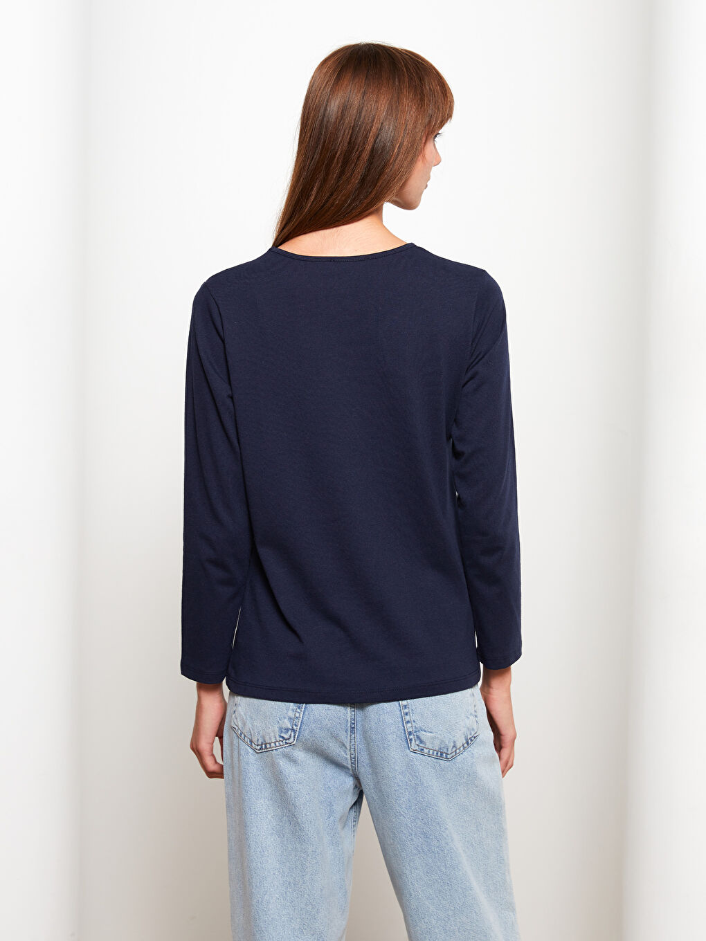 LCW ECO Rundhalsausschnitt Schlicht Langarm Damen T-Shirt -W2H733Z8-SP7