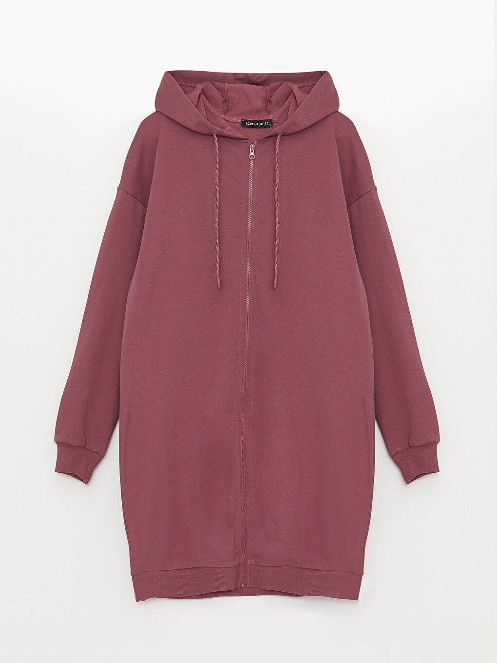 Pembe Kapüşonlu Düz Uzun Kollu Oversize Kadın Spor Hırka-5