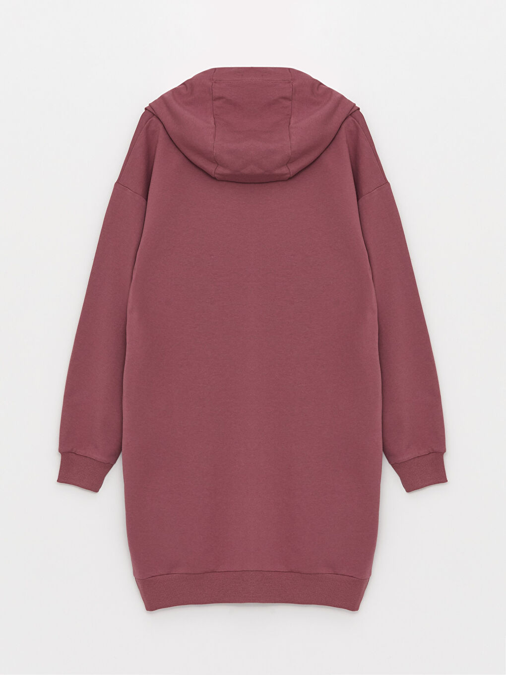 Pembe Kapüşonlu Düz Uzun Kollu Oversize Kadın Spor Hırka-6