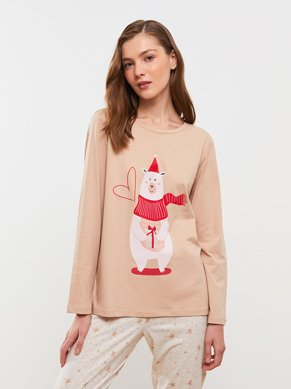 LCW Young Pyjama-Set für Damen mit Rundhalsausschnitt und Neujahrsmotiv -W2H753Z8-LQA