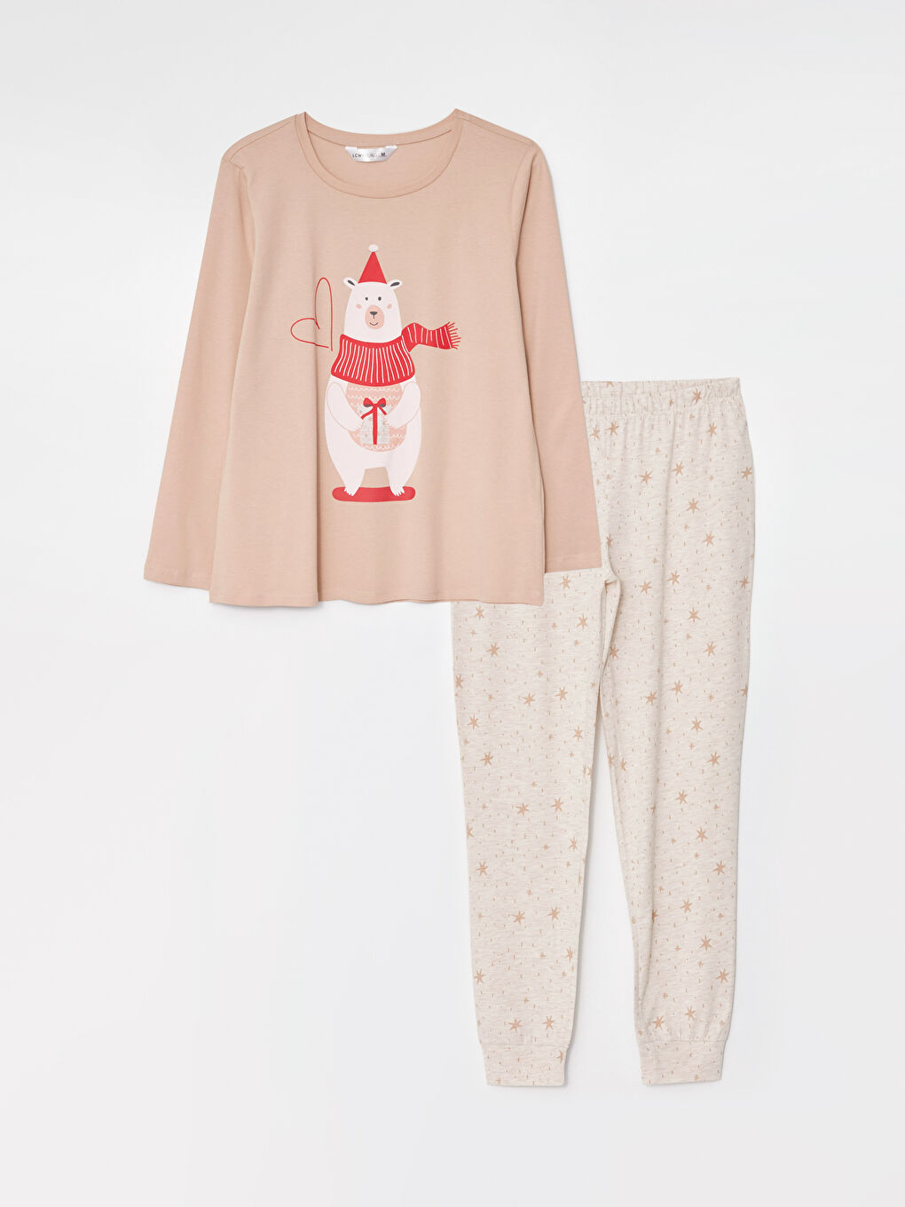 LCW Young Pyjama-Set für Damen mit Rundhalsausschnitt und Neujahrsmotiv -W2H753Z8-LQA