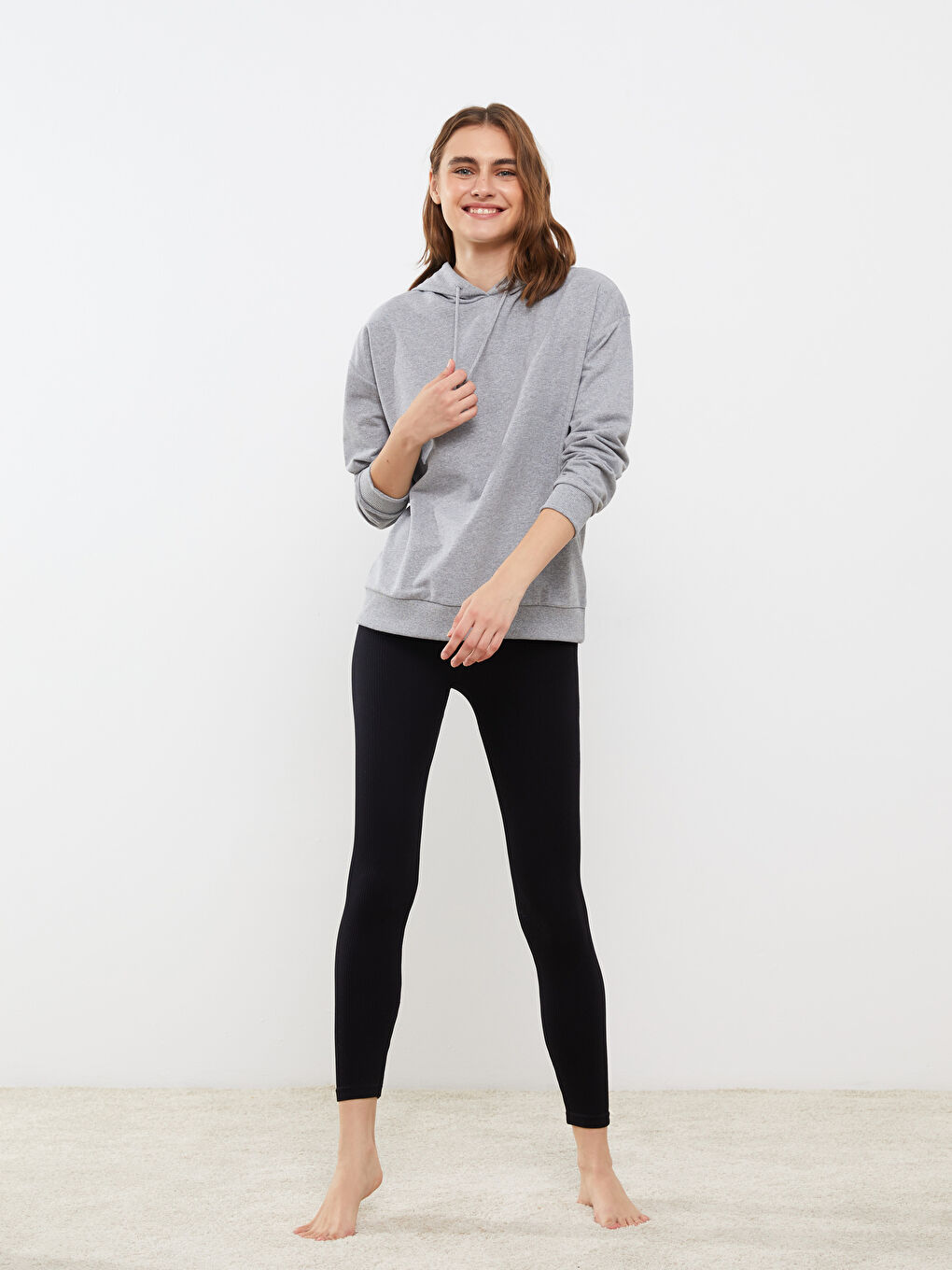 Hooded Regular Long Sleeve Women's Pajama Top -W2H790Z8-CT3