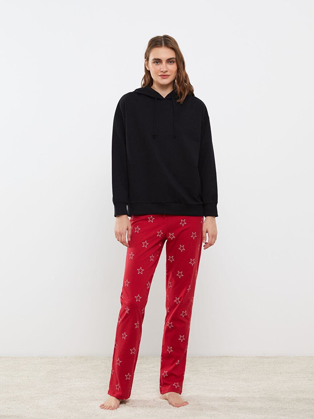 LCW ECO Kapüşonlu Düz Uzun Kollu Kadın Pijama Üst -W2H790Z8-CVL