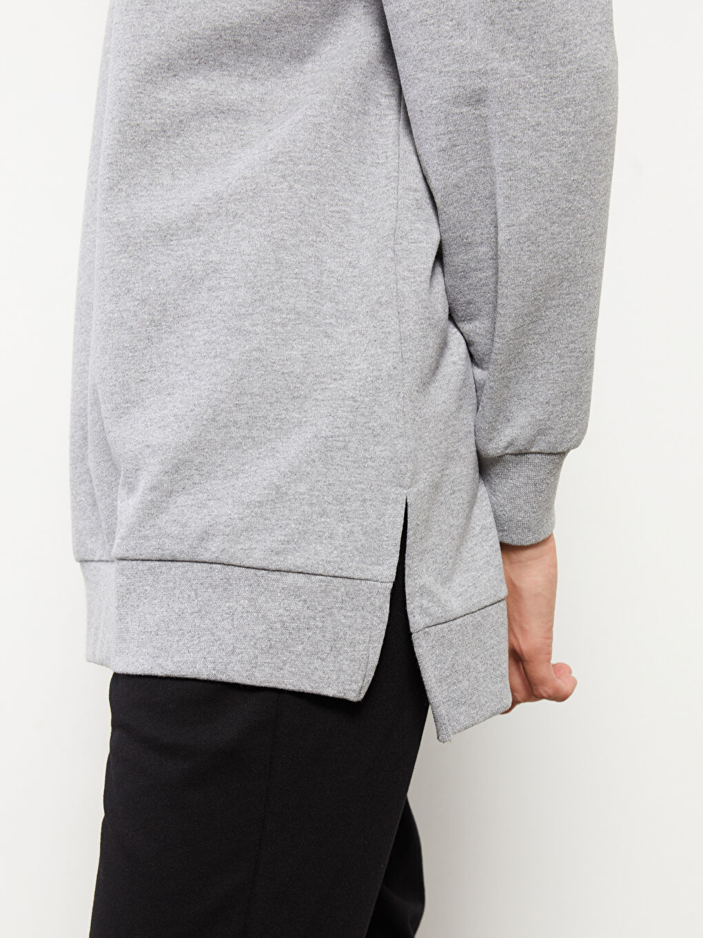 Gri Dik Yaka Düz Uzun Kollu Kadın Pijama Üst-3