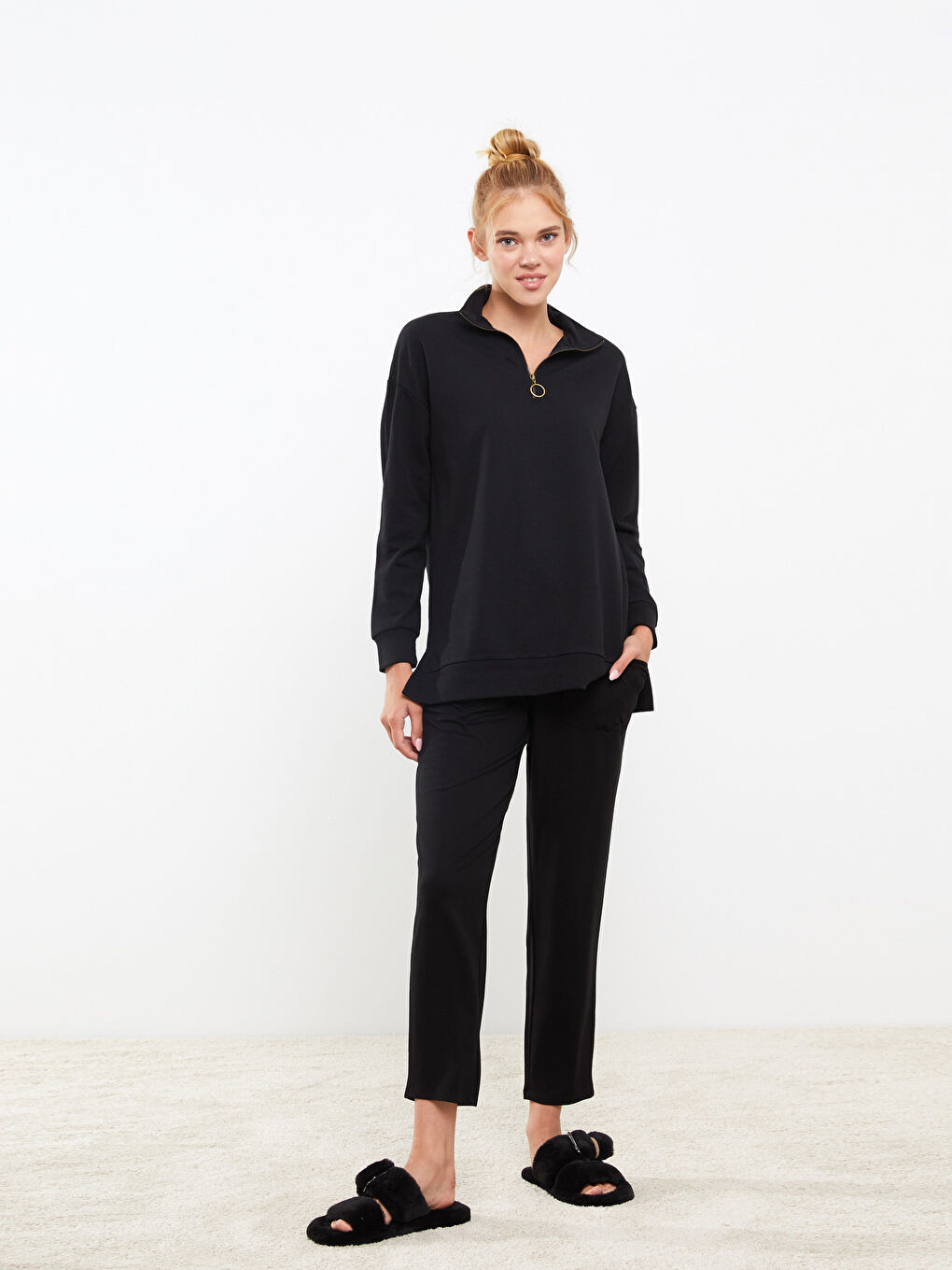 Turtle Neck Regular Long Sleeve Women's Pajama Top-1