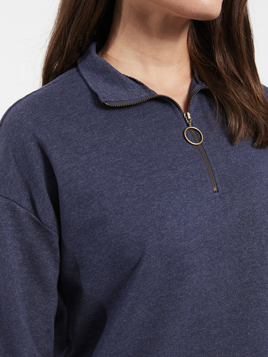 İndigo Dik Yaka Düz Uzun Kollu Kadın Pijama Üst-3