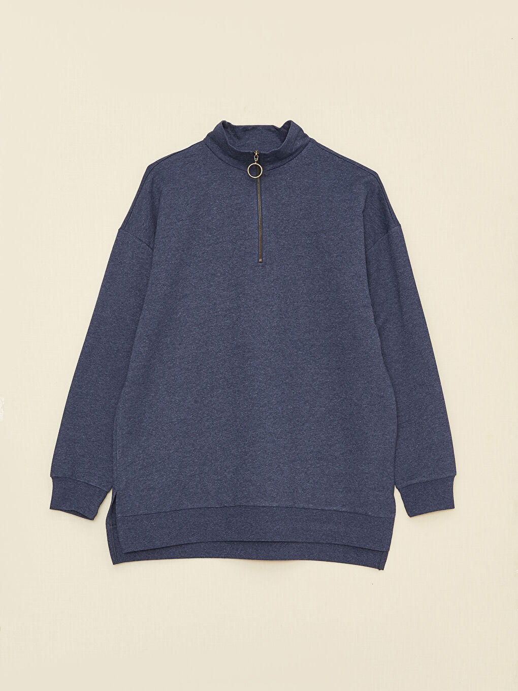 İndigo Dik Yaka Düz Uzun Kollu Kadın Pijama Üst-5