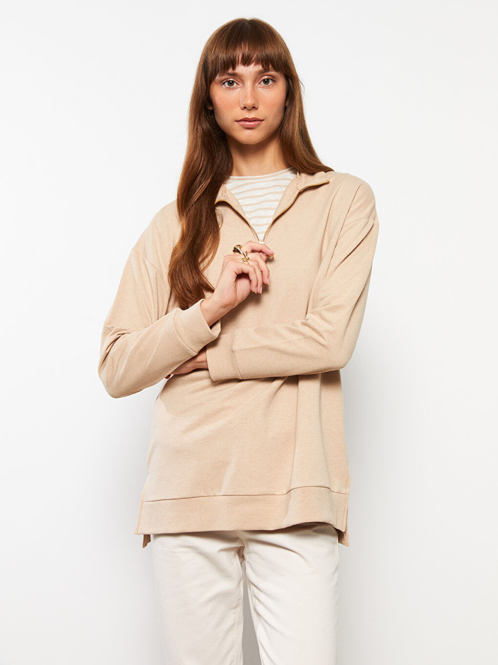 Turtle Neck Regular Long Sleeve Women's Pajama Top-1