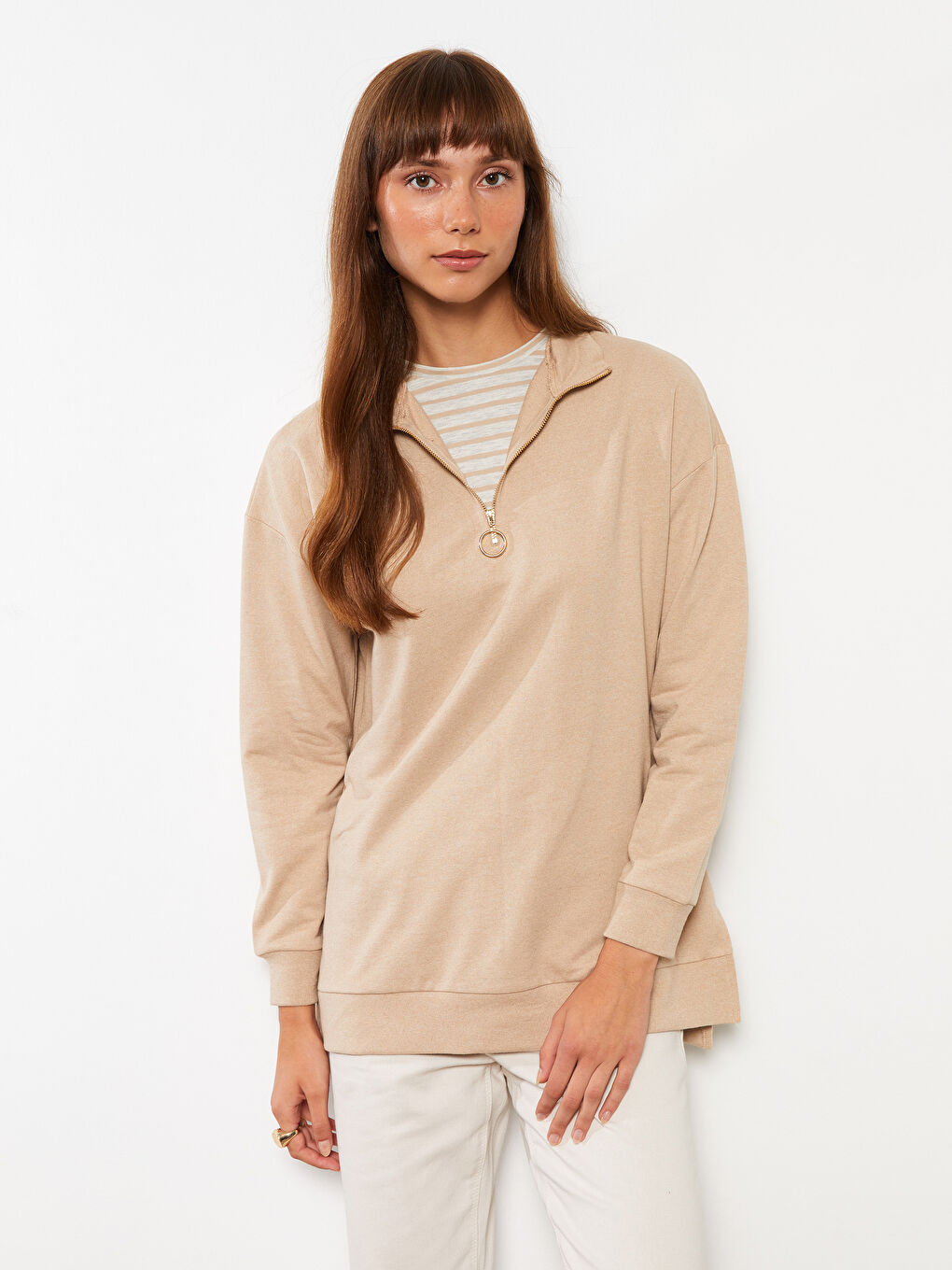 Turtle Neck Regular Long Sleeve Women's Pajama Top-2