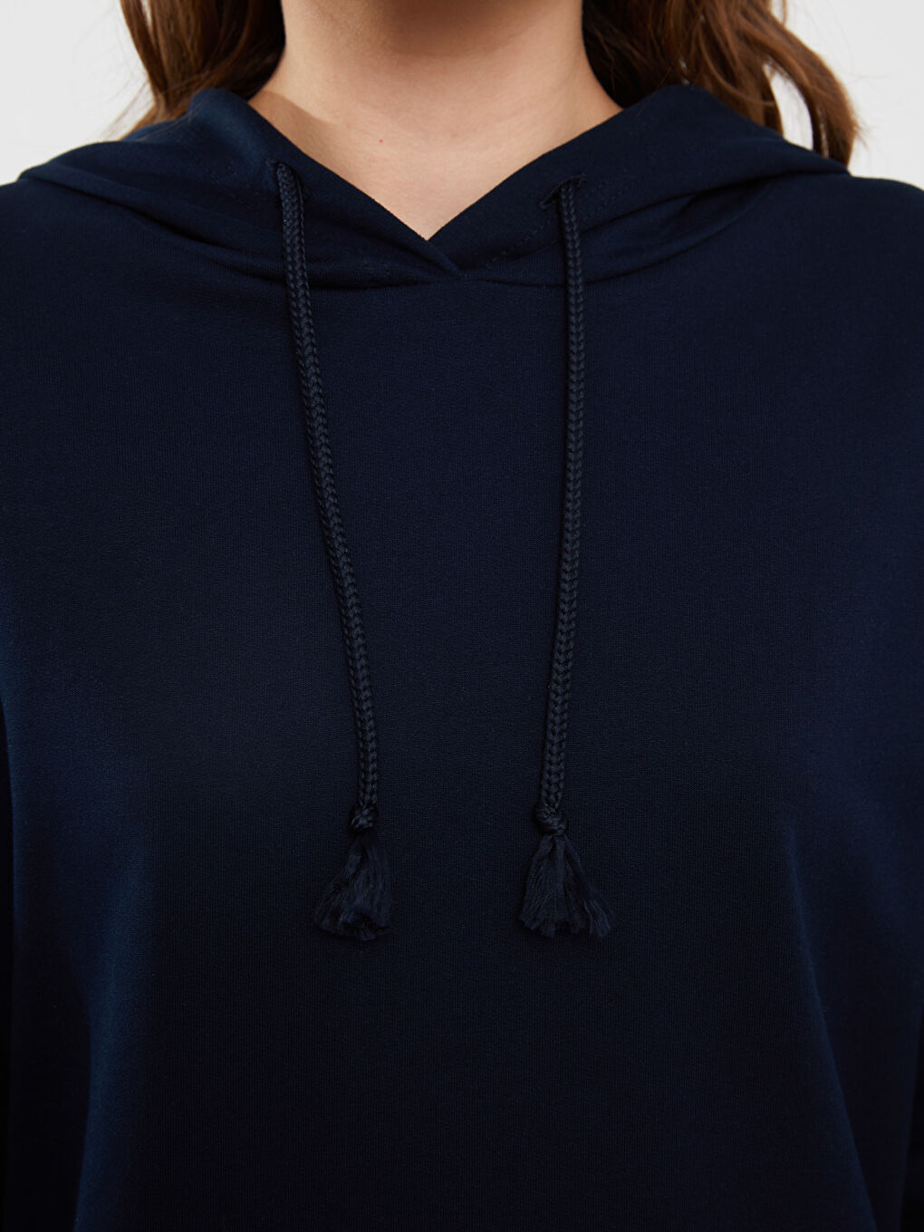 Lacivert Kapüşonlu Düz Uzun Kollu Kadın Pijama Üst-3