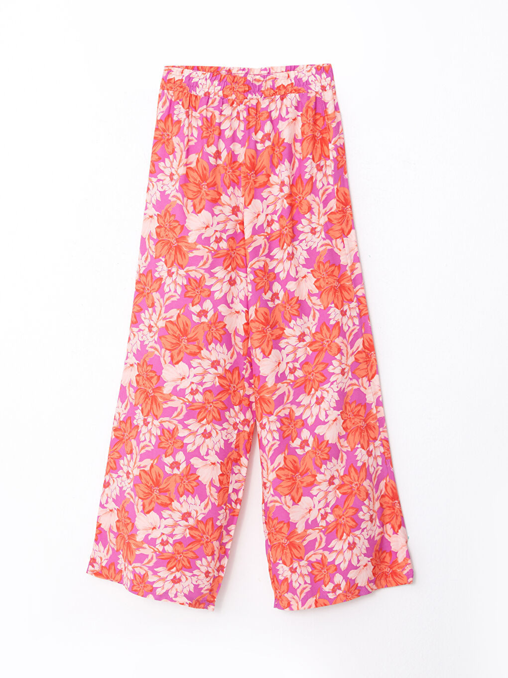 Lila Beli Lastikli Rahat Kalıp Desenli Viskon Kadın Pantolon-5