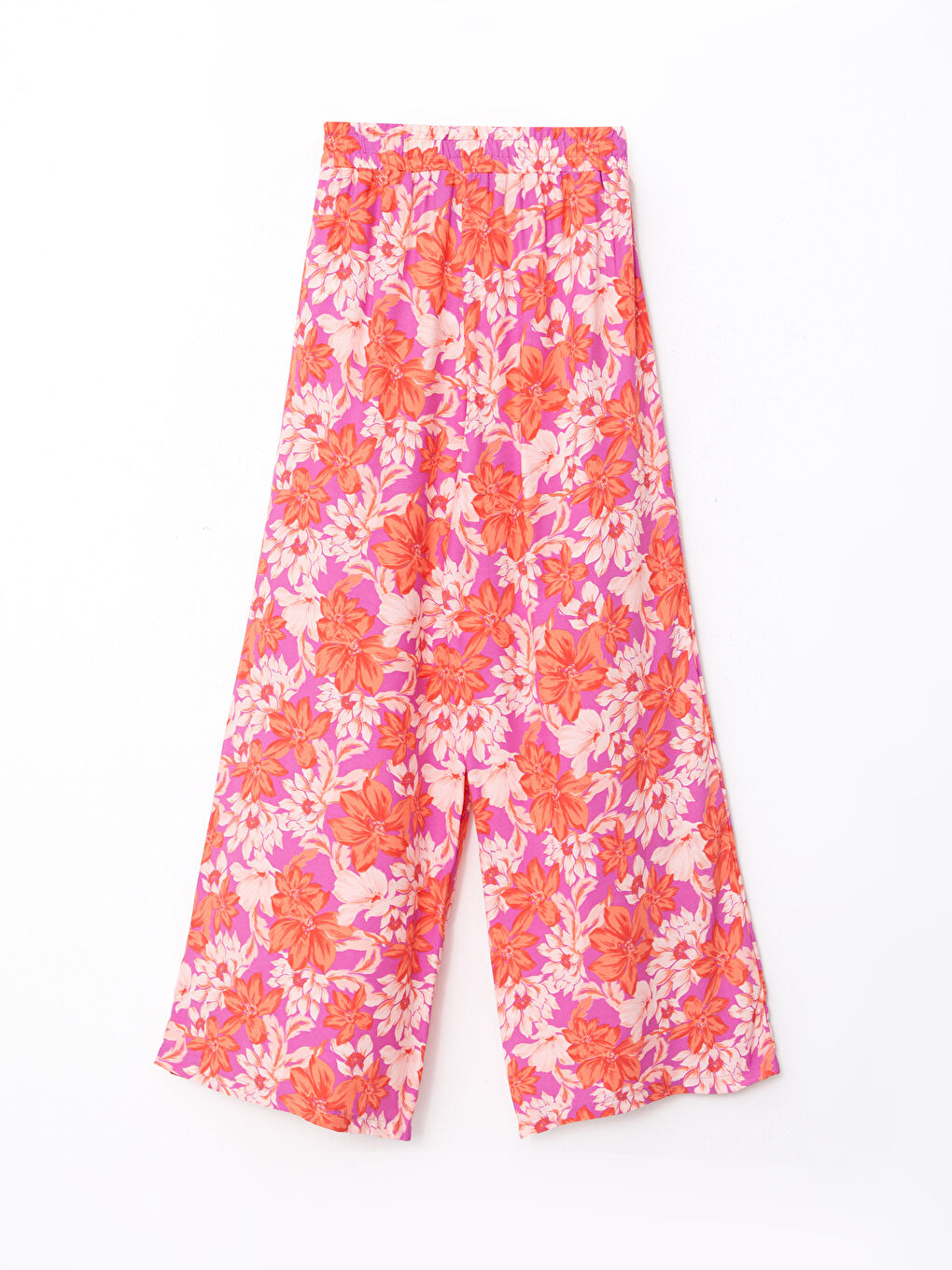 Lila Beli Lastikli Rahat Kalıp Desenli Viskon Kadın Pantolon-6