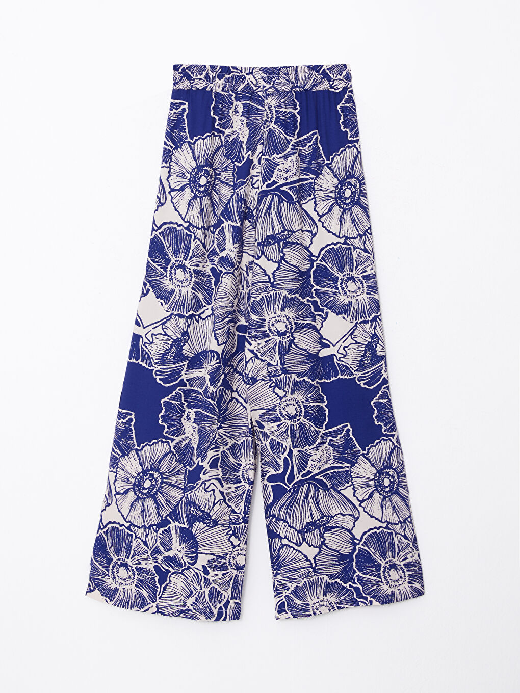 Mavi Beli Lastikli Rahat Kalıp Desenli Viskon Kadın Pantolon-6