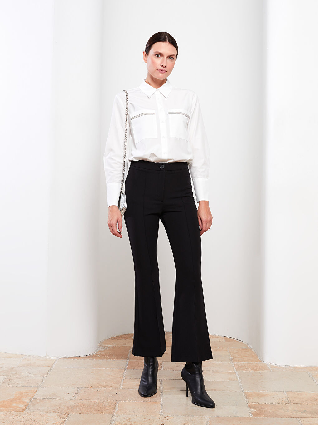 Siyah Kadın Dar Fit Düz Pantolon-1