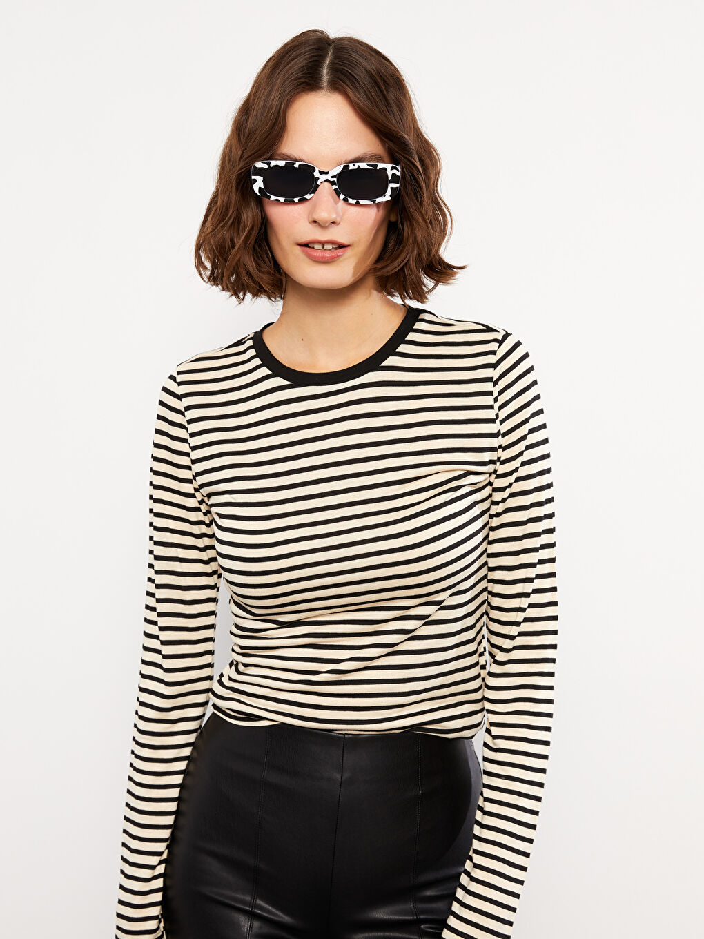 Crew Neck Striped Long Sleeve Women's T-Shirt-3