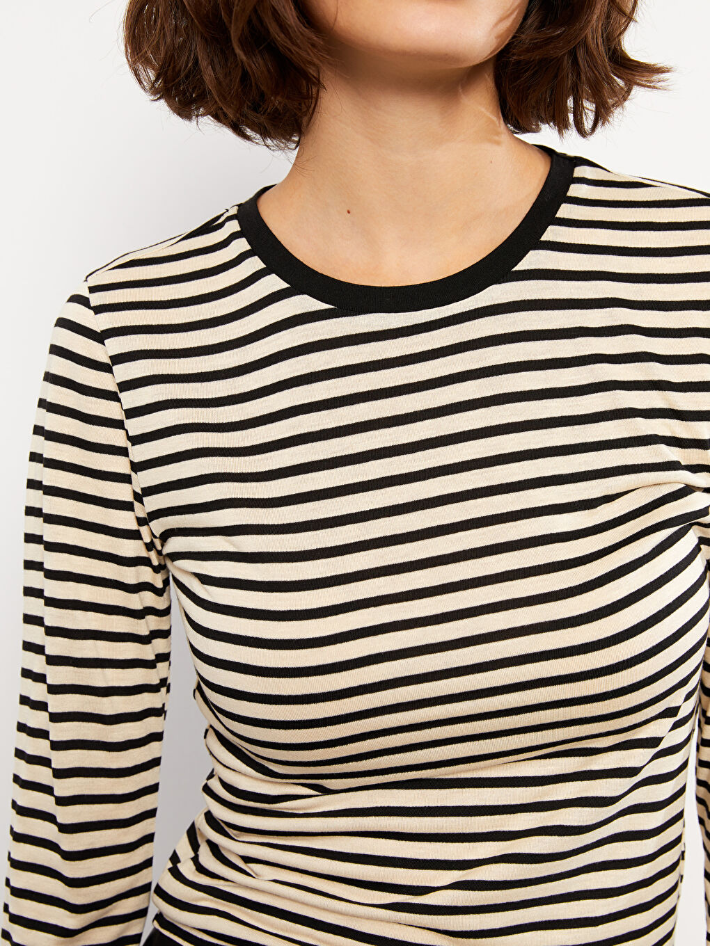 Crew Neck Striped Long Sleeve Women's T-Shirt-5