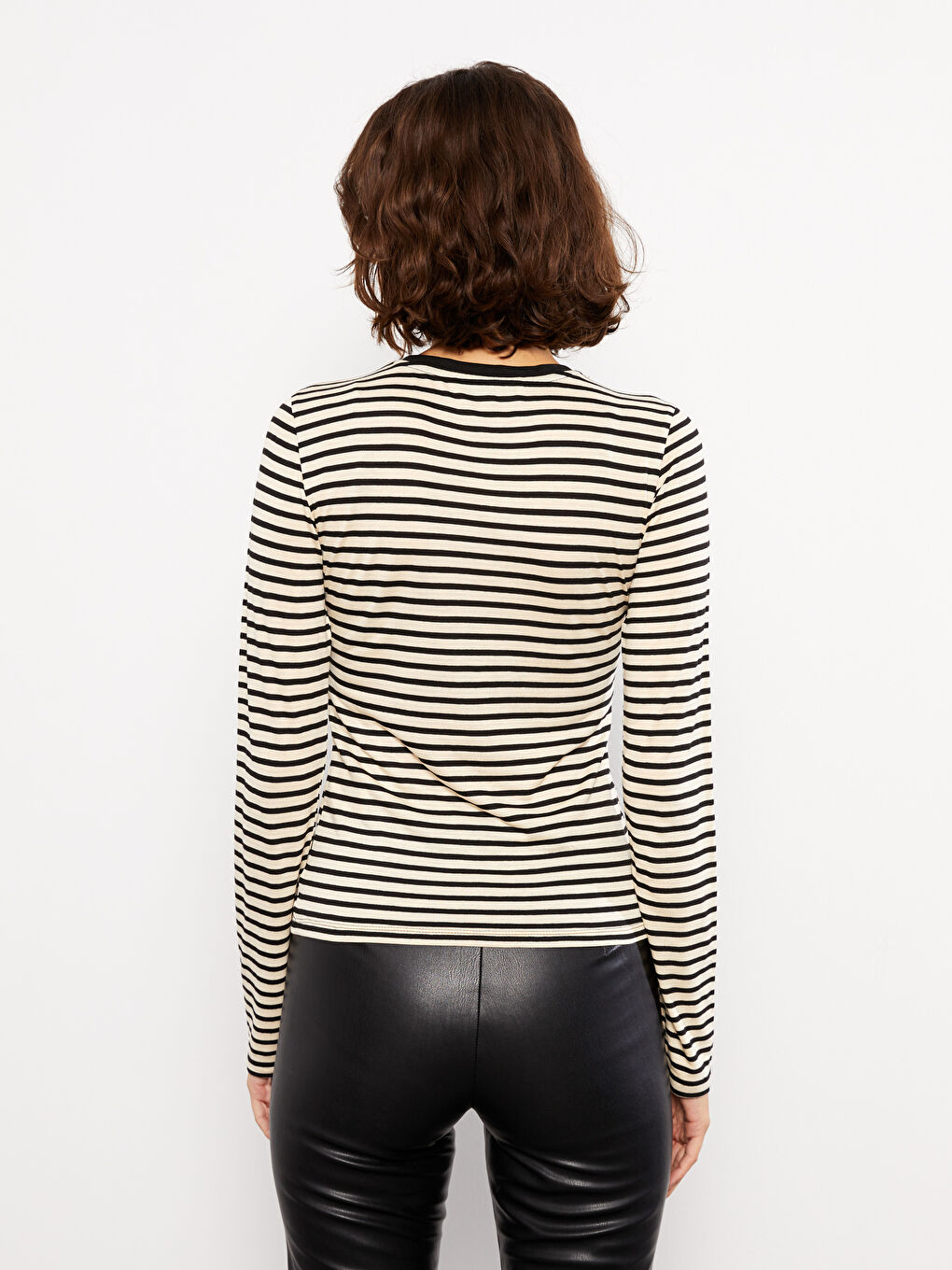 Crew Neck Striped Long Sleeve Women's T-Shirt-6