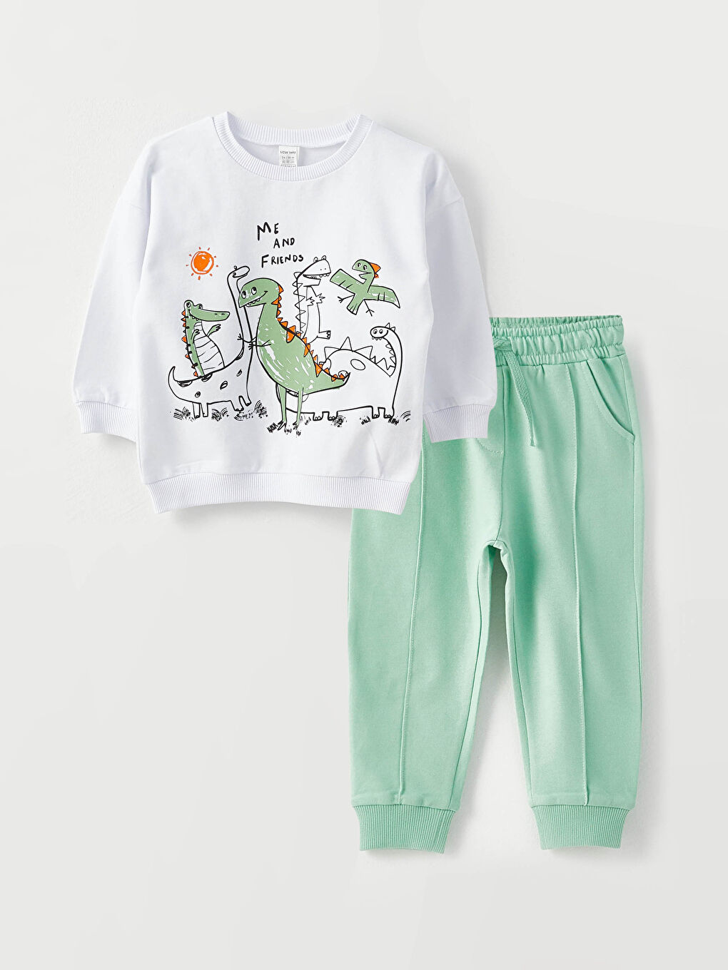 Beyaz Bisiklet Yaka Uzun Kollu Baskılı Erkek Bebek Sweatshirt ve Pantolon 2'li Takım-3