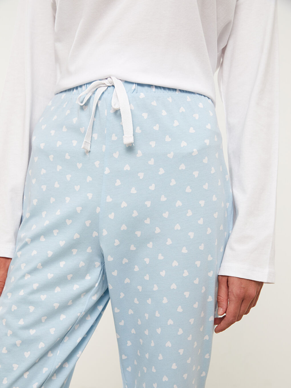 Mavi Bisiklet Yaka Desenli Uzun Kollu Pamuklu Kadın Pijama Takımı-3