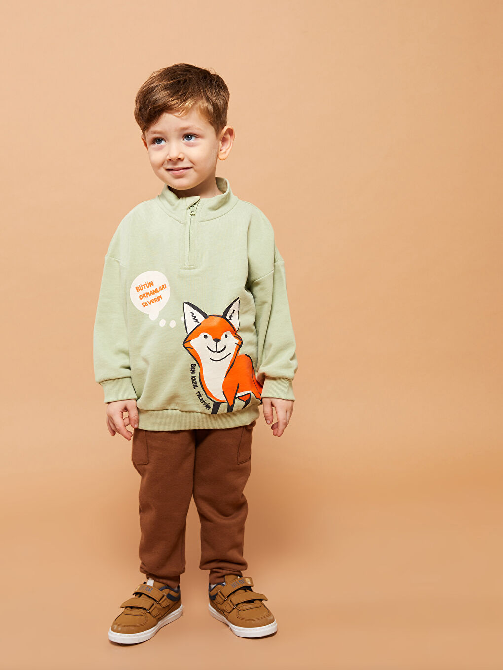 LCW baby Yeşil Dik Yaka Uzun Kollu Baskılı Erkek Bebek Sweatshirt - 1