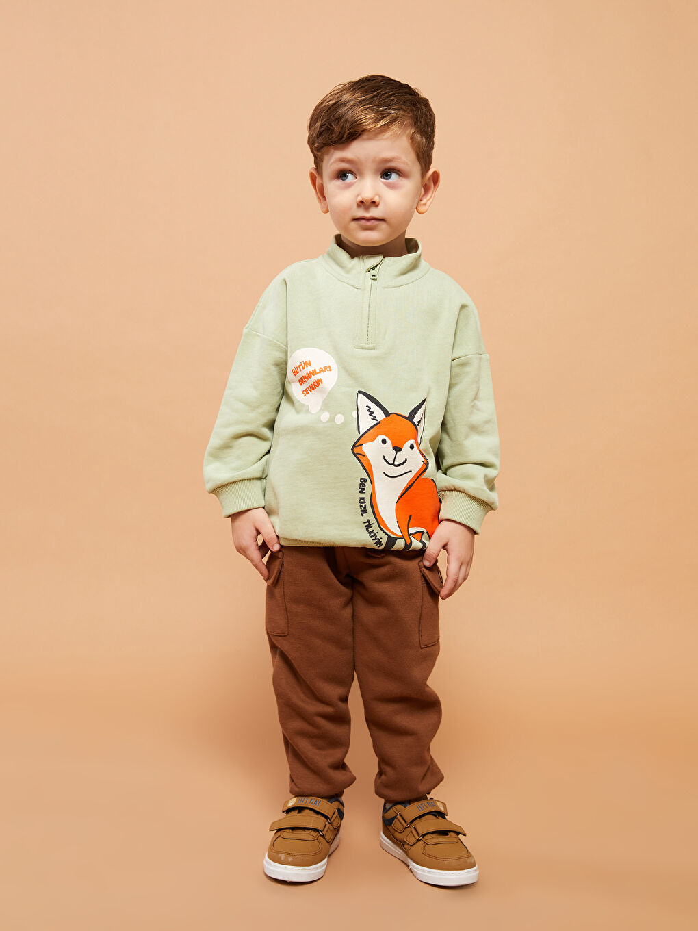 LCW baby Yeşil Dik Yaka Uzun Kollu Baskılı Erkek Bebek Sweatshirt - 2