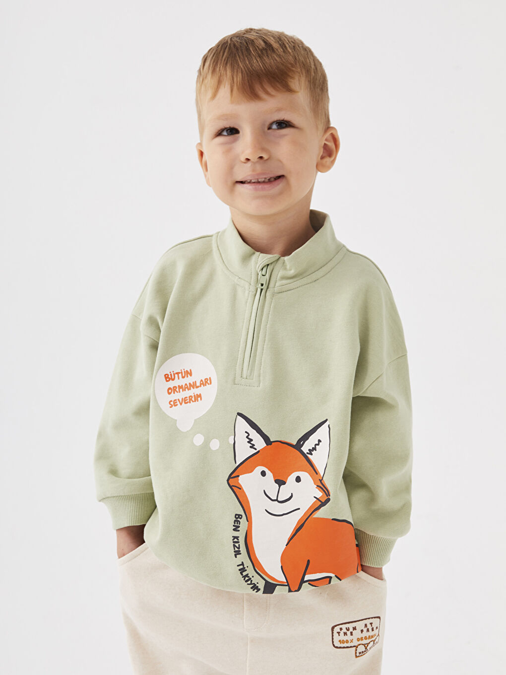 LCW baby Yeşil Dik Yaka Uzun Kollu Baskılı Erkek Bebek Sweatshirt - 4