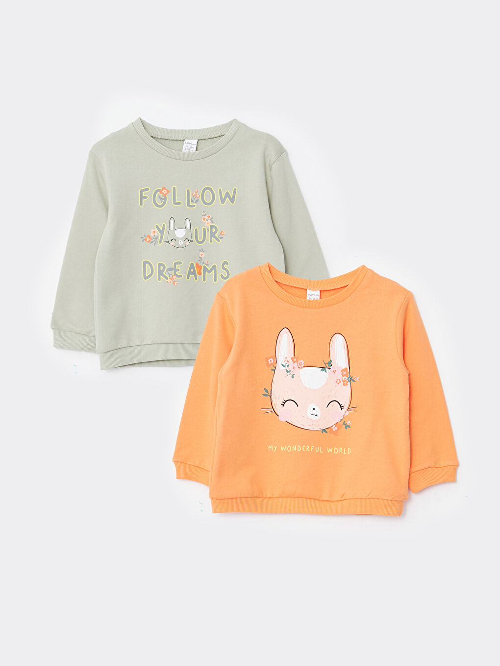 Crew Neck Long Sleeve Printed Baby Girl Sweatshirt 2 Pieces