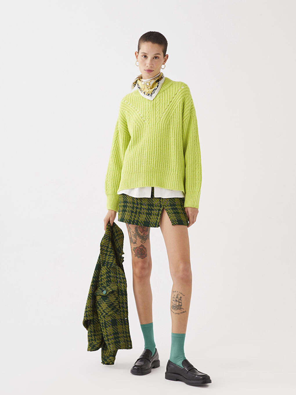 Pulover Tricotat cu Model, Guler Tip Pâlnie pentru Femei-6