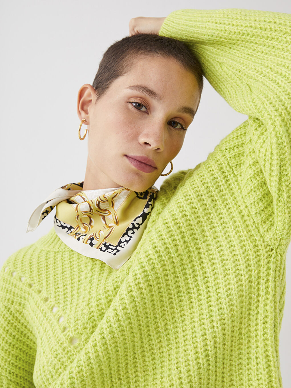 Pulover Tricotat cu Model, Guler Tip Pâlnie pentru Femei-15