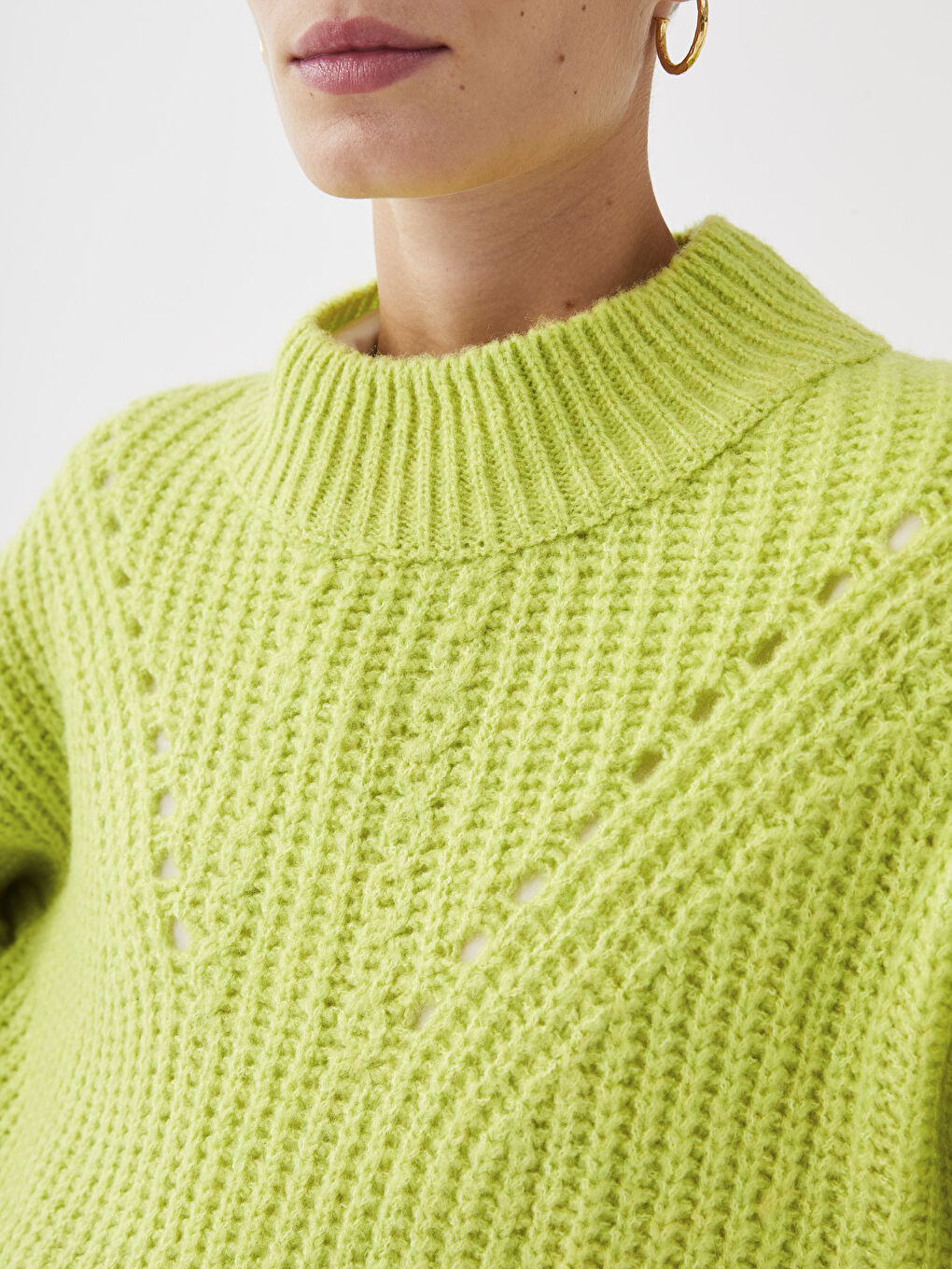 Pulover Tricotat cu Model, Guler Tip Pâlnie pentru Femei-17