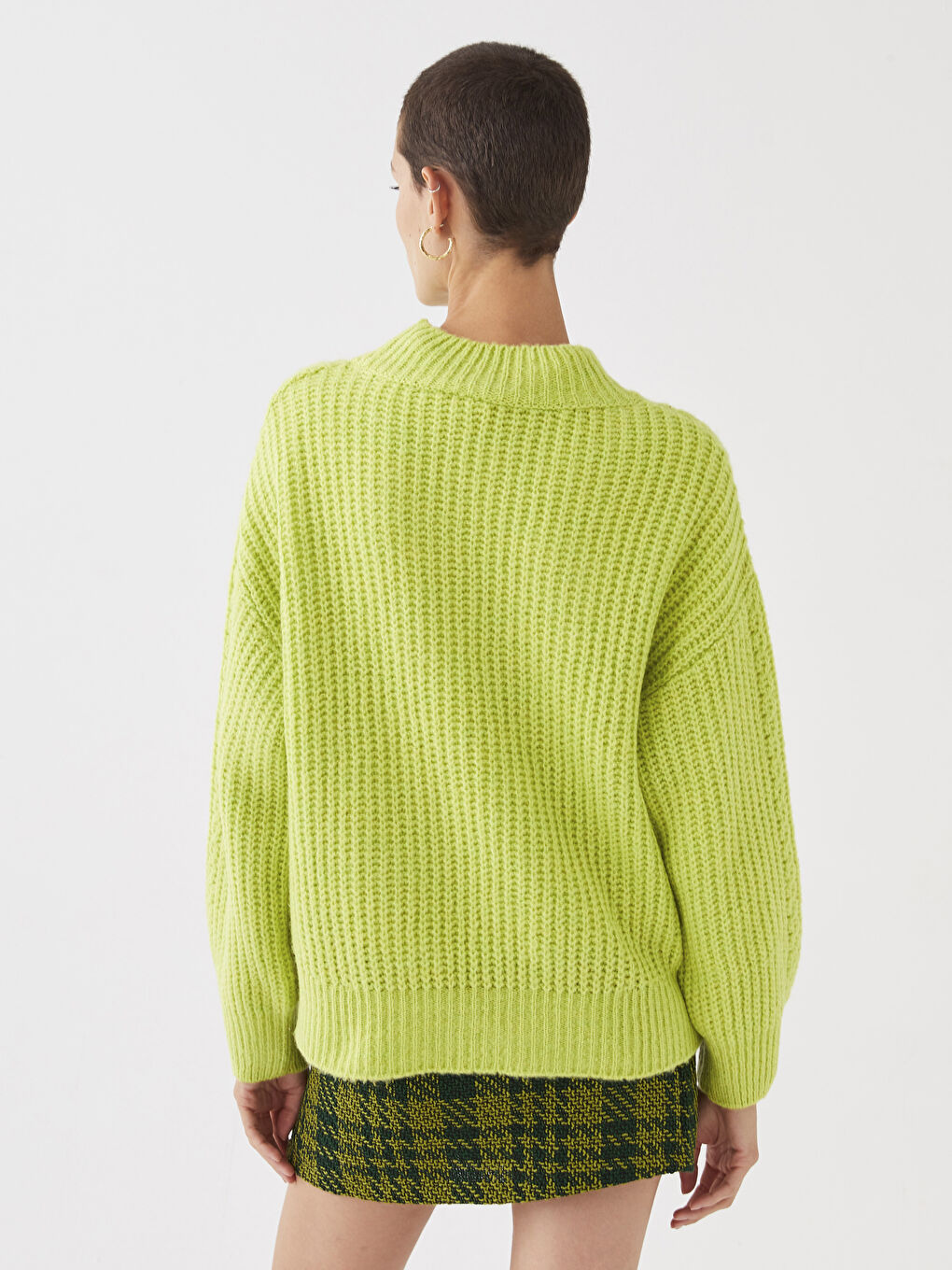 Pulover Tricotat cu Model, Guler Tip Pâlnie pentru Femei-18