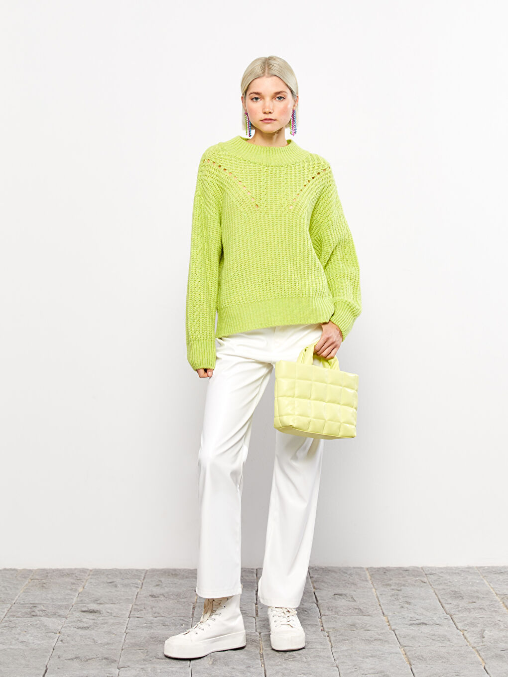 Pulover Tricotat cu Model, Guler Tip Pâlnie pentru Femei-7