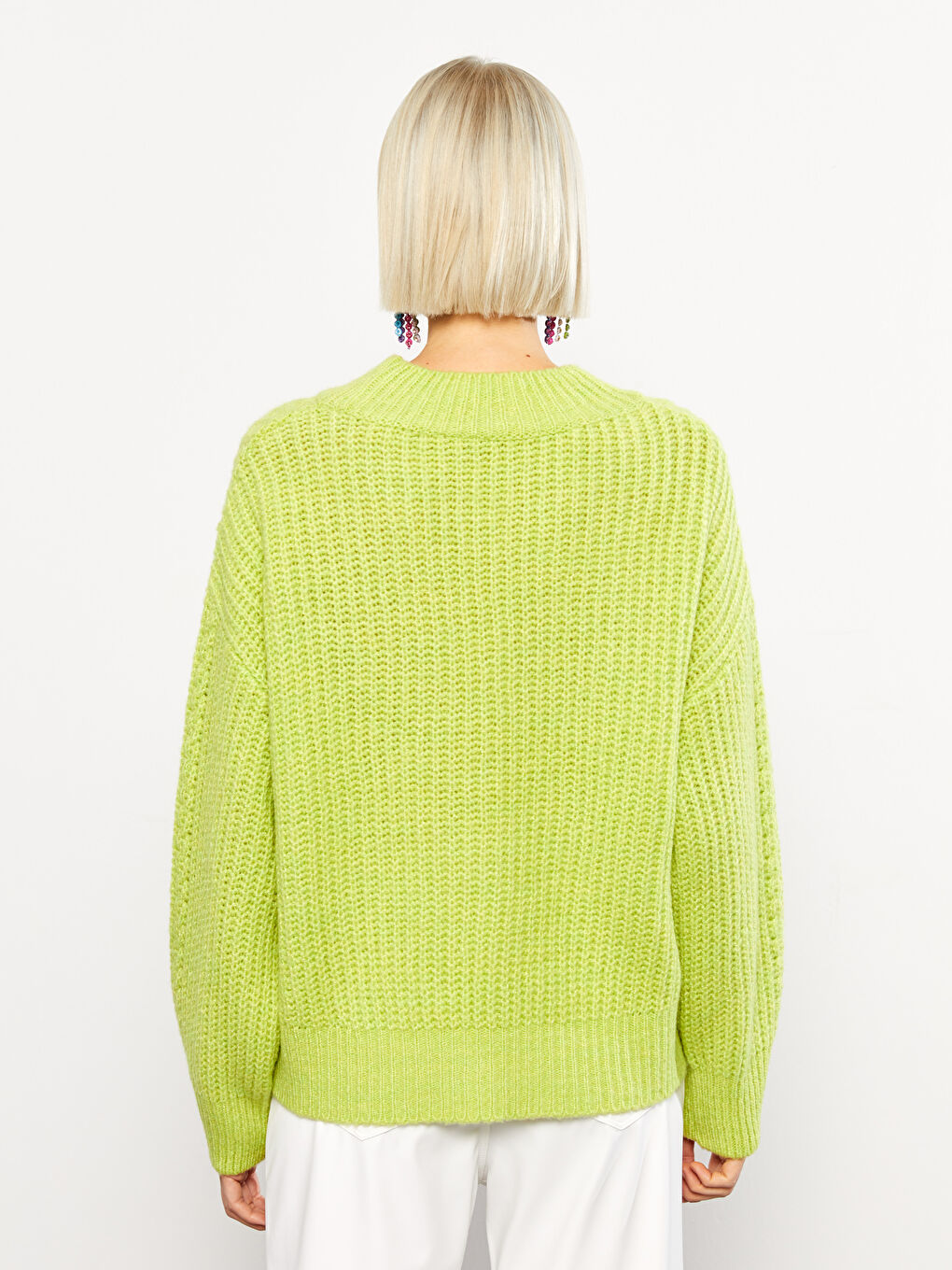 Pulover Tricotat cu Model, Guler Tip Pâlnie pentru Femei-16