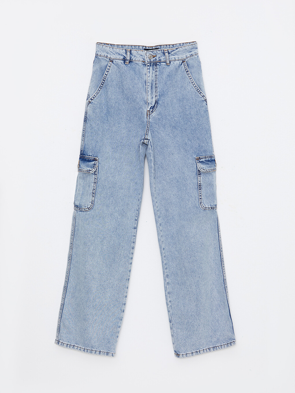 Women's High Waisted Standard Fit Regular Denim Trousers-5