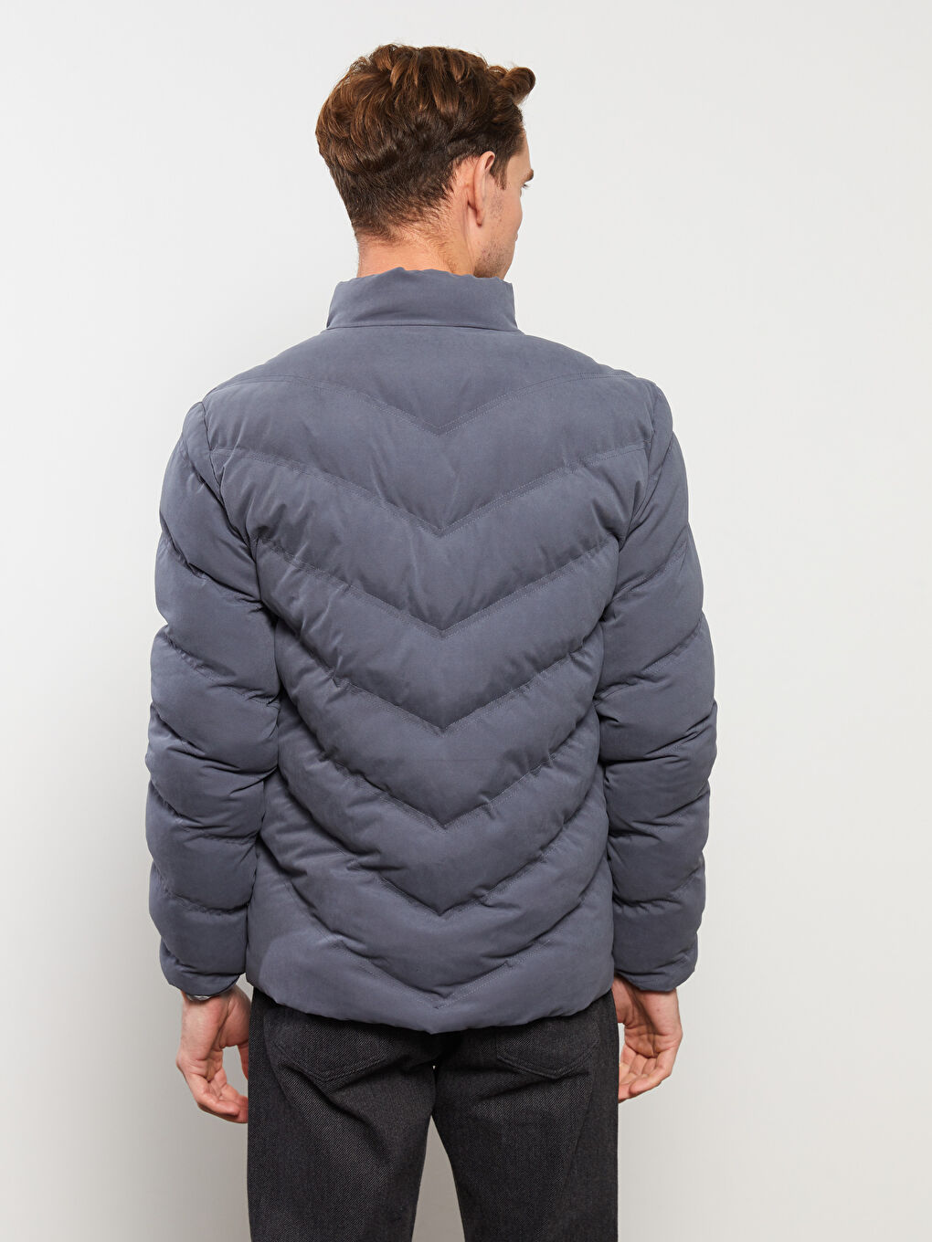 Antrasit Standart Kalıp Dik Yaka Erkek Şişme Mont-4