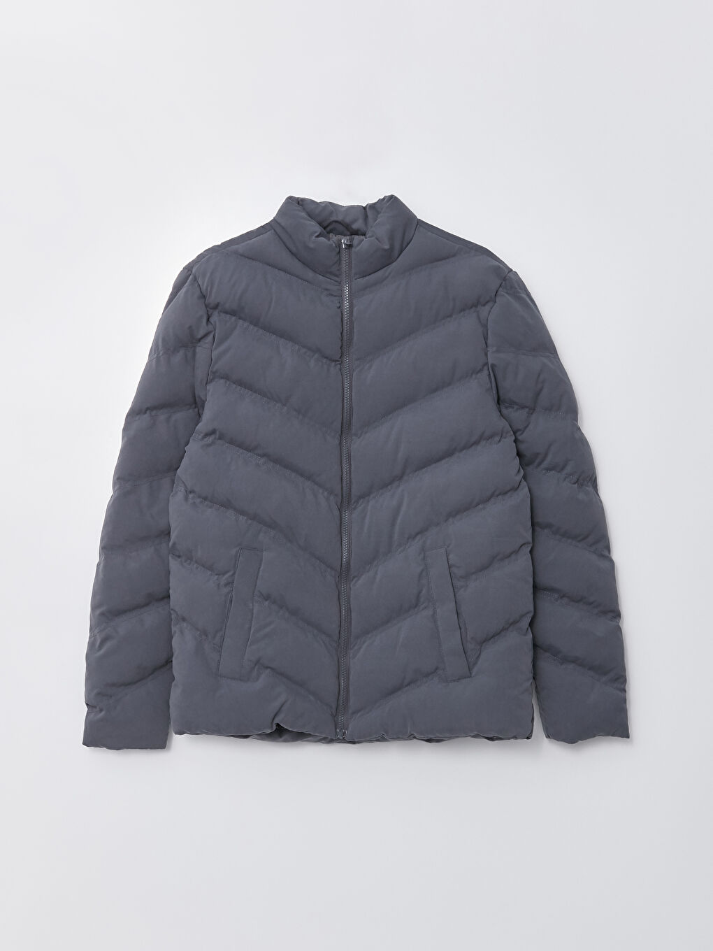 Antrasit Standart Kalıp Dik Yaka Erkek Şişme Mont-5