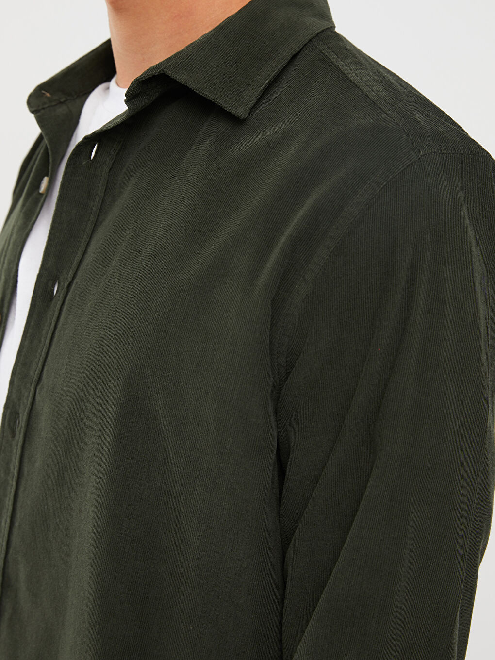 Haki Regular Fit Uzun Kollu Kadife Erkek Gömlek Ceket-3