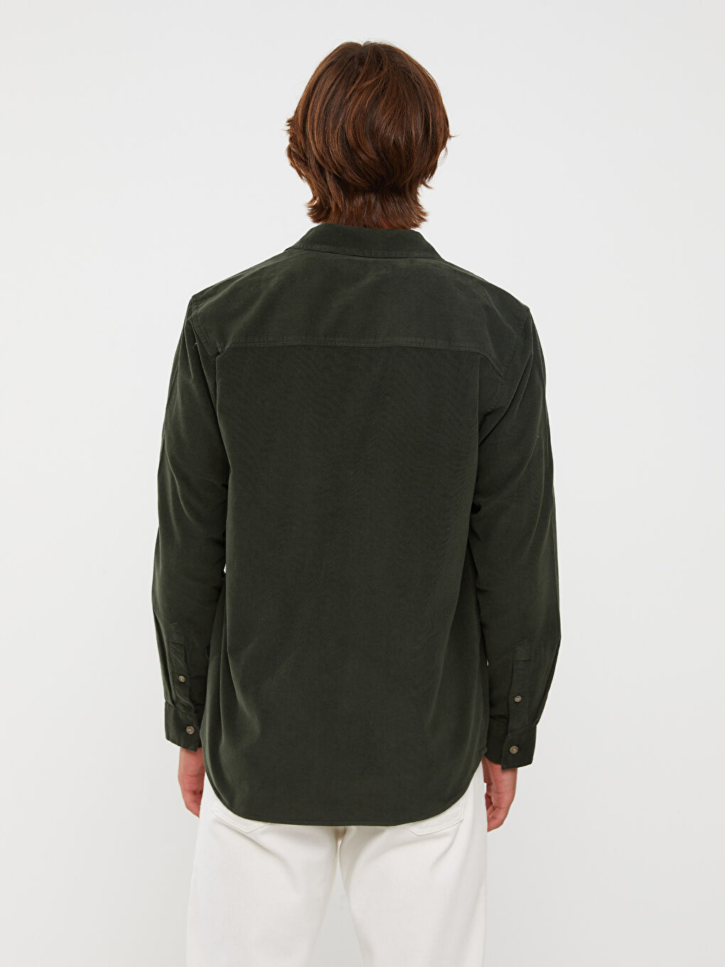 Haki Regular Fit Uzun Kollu Kadife Erkek Gömlek Ceket-4