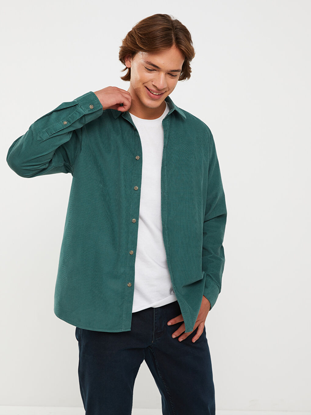 Turkuaz Regular Fit Uzun Kollu Kadife Erkek Gömlek Ceket-1