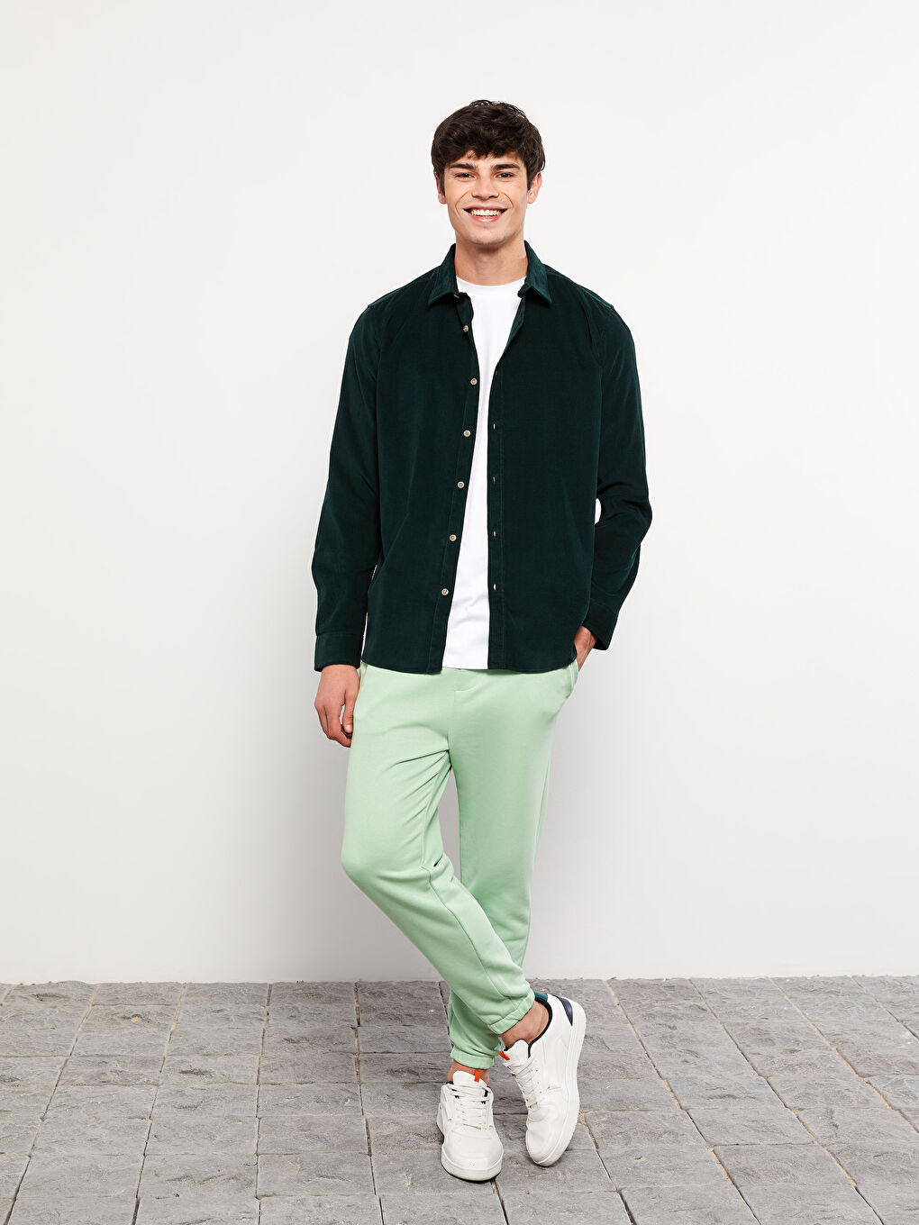 Yeşil Regular Fit Uzun Kollu Kadife Erkek Gömlek Ceket-2